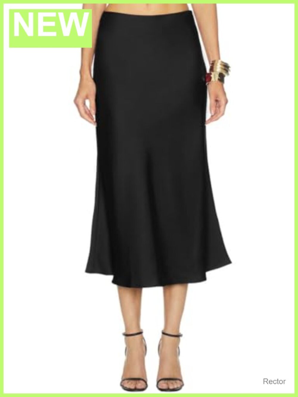 Satin Silk Midi Skirt Elastic Waist A-Line Flared